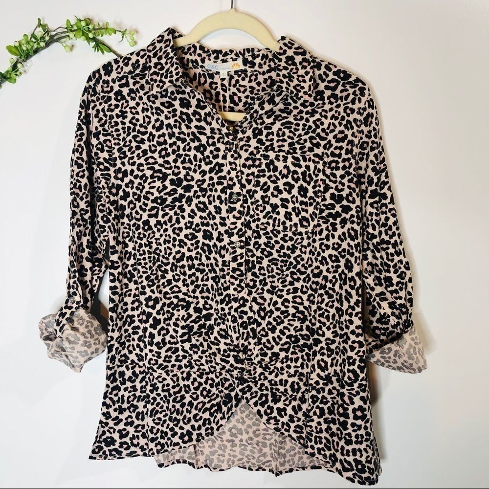 C&C California Pink Leopard Print Top Front Knot